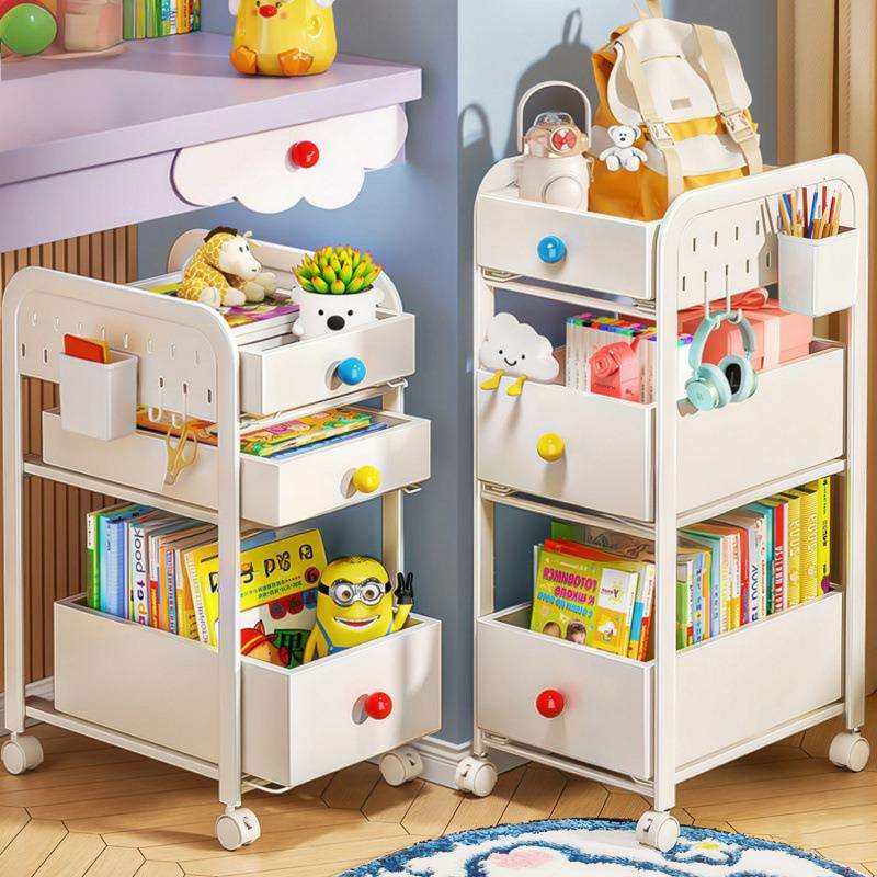 书包置物架多层家用落地儿童学生桌下滑轮书本收纳可移动小推带轮