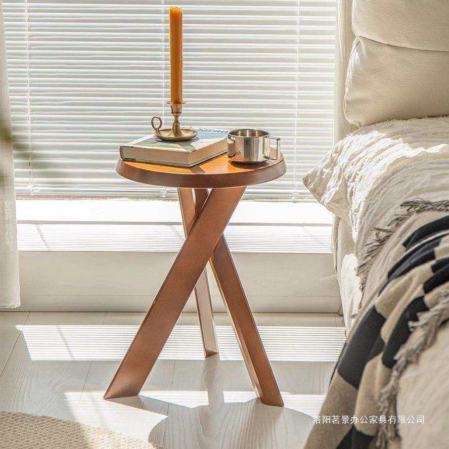 复古实木日式北欧茶几中古床头柜简约圆凳客厅床头置物架沙发角几