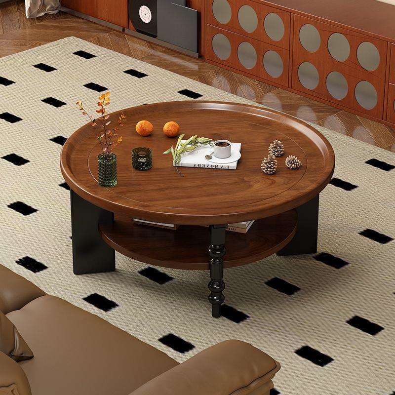 法式复古中古风茶几圆形实木美式茶桌家用简约小桌子小户型客厅