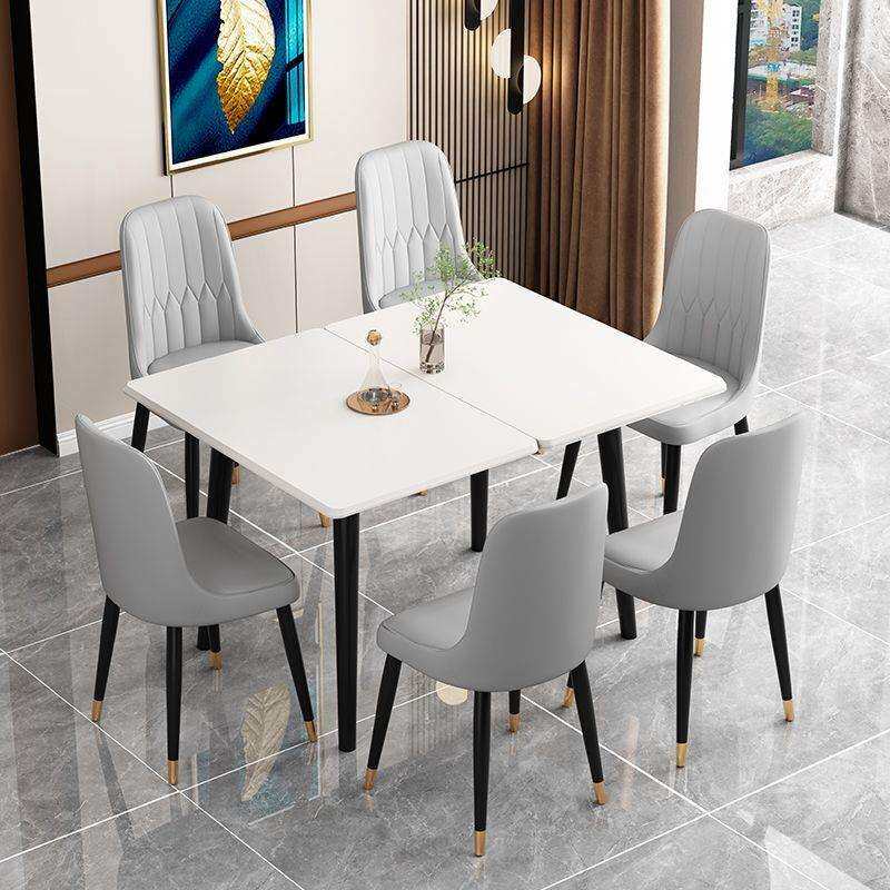 岩板餐桌家用小户型轻奢简约长方形2026新款大理石饭桌子椅子组合