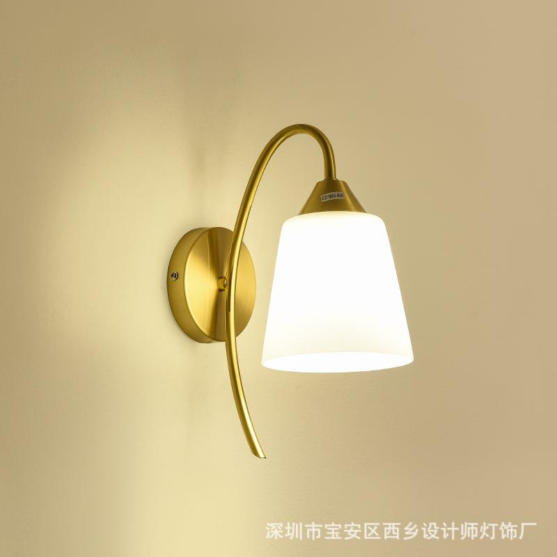 中山灯具全铜壁灯现代简约客厅阳台走廊复古田园卧室床头纯铜灯具