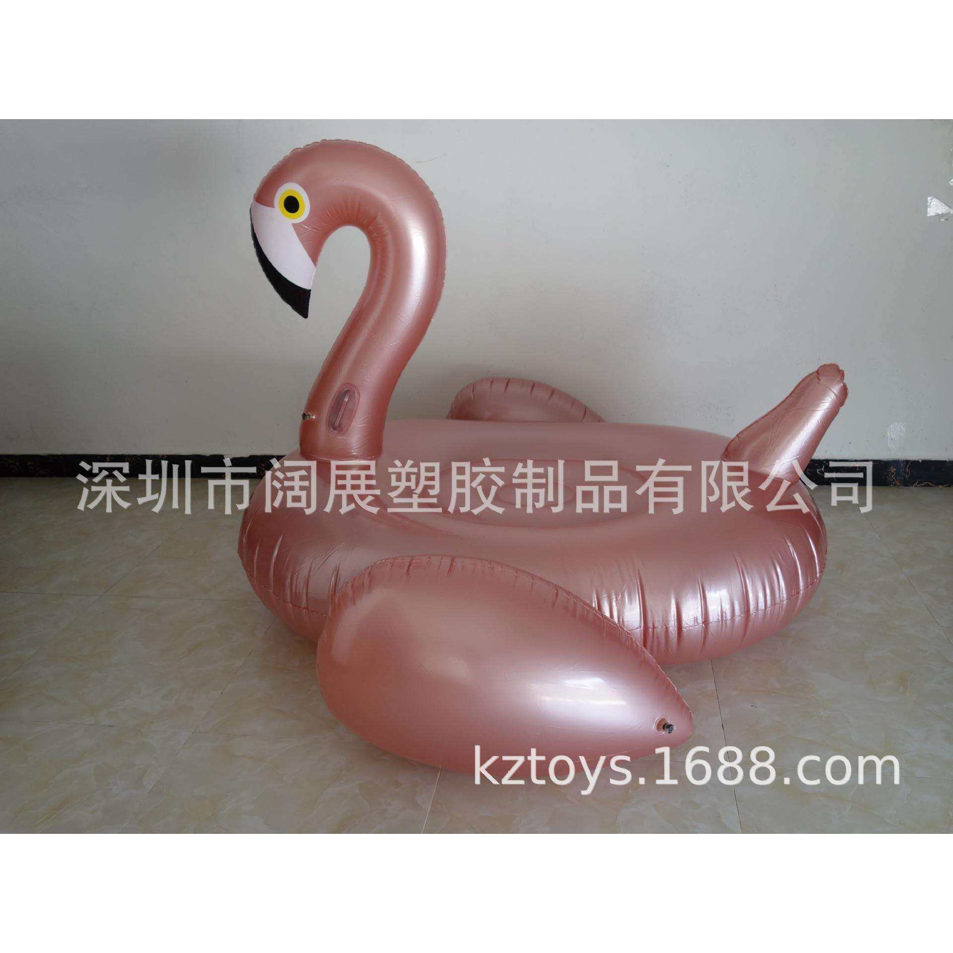 现货PVC水上成人190CM充气玫瑰金火烈鸟浮排香槟金火烈鸟坐骑