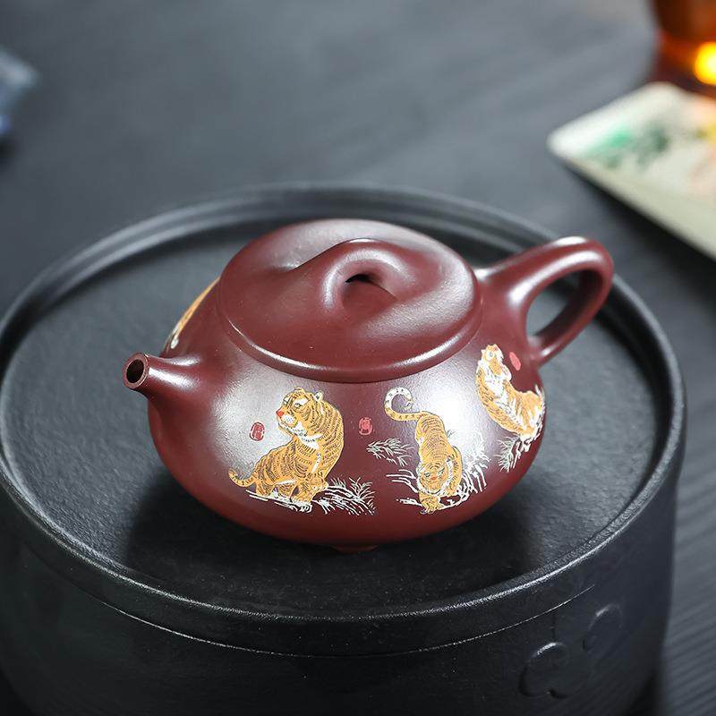 宜兴紫砂壶家用大品300cc石瓢茶壶茶具手工泥绘五福临门单壶,纺织面料/辅料/配套,纺织机械配件,淘宝优惠券,粉丝福利购,淘宝优惠卷