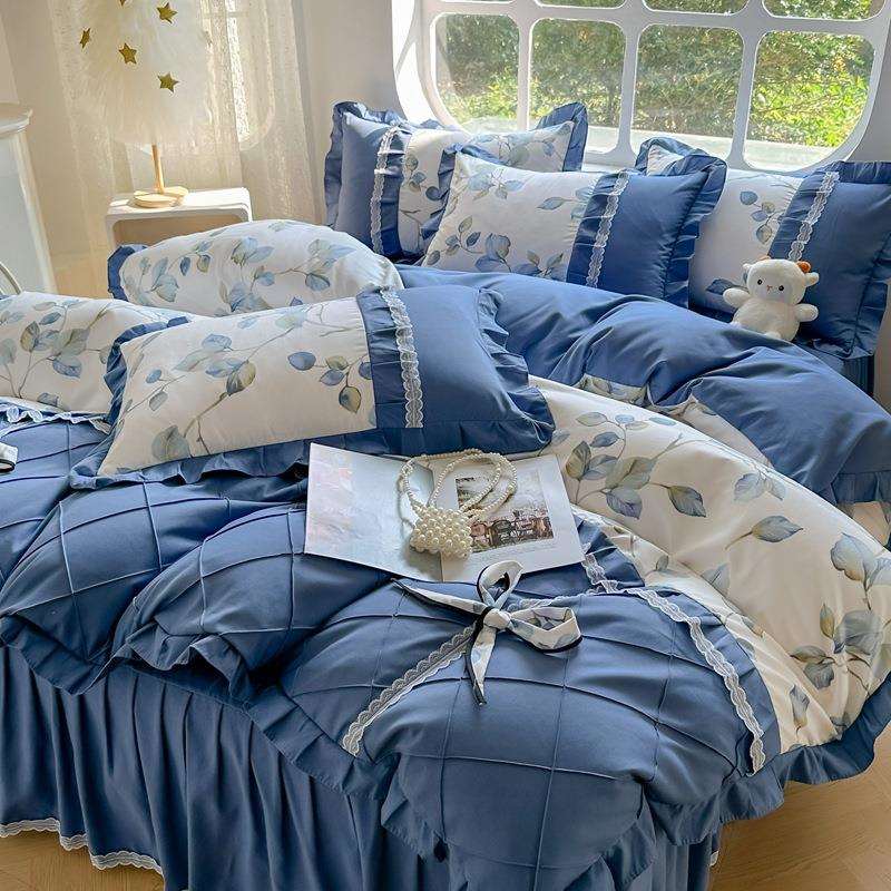 新款蝴蝶结韩版蕾丝花边床裙四件套韩版公主风蕾丝床裙床单款