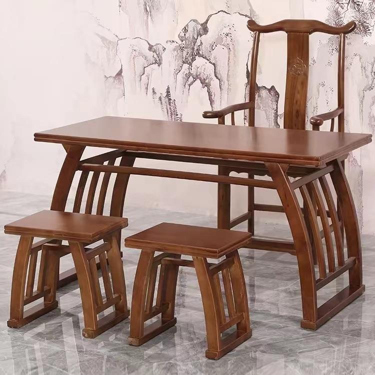 国学课桌实木国学馆培训班桌椅书法桌书画桌仿古画案橡胶木马鞍桌