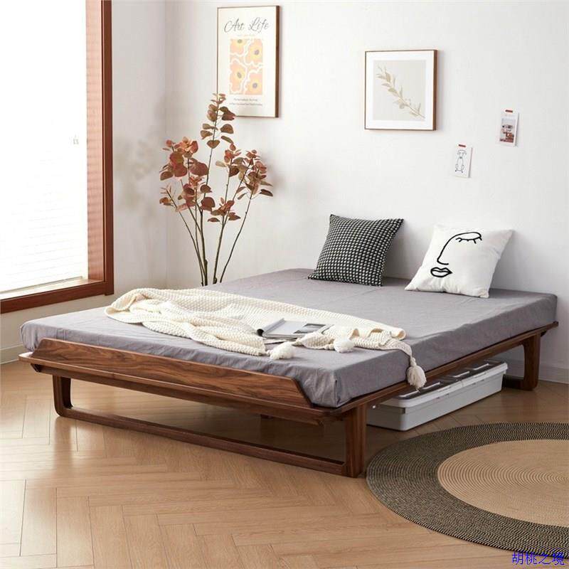 北美黑胡桃木床全实木榻榻米无床头床现代简约日式矮床悬浮床原木
