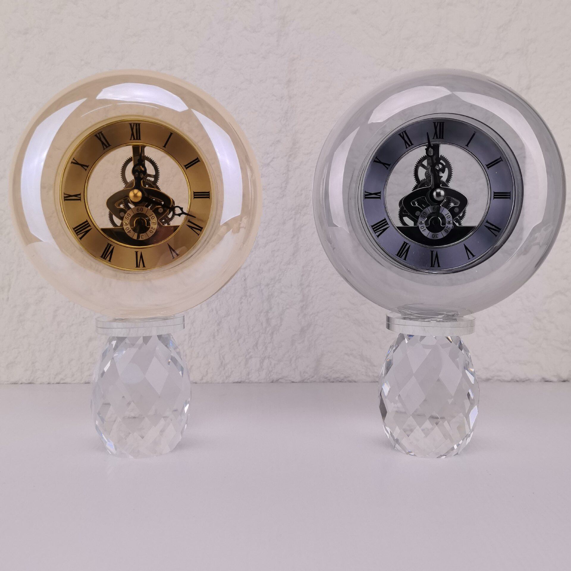 透明水晶时钟摆件机械座钟样板房家居玄关客厅书房桌面装饰品