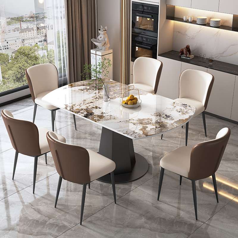 亮光岩板餐桌轻奢现代简约方圆两用可伸缩折叠吃饭圆桌椅组合家用