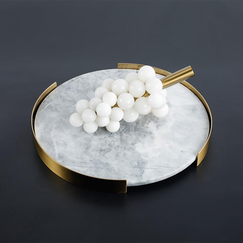 现代简约客厅电视柜极简创意茶几圆形大理石托盘样板房装饰品摆件