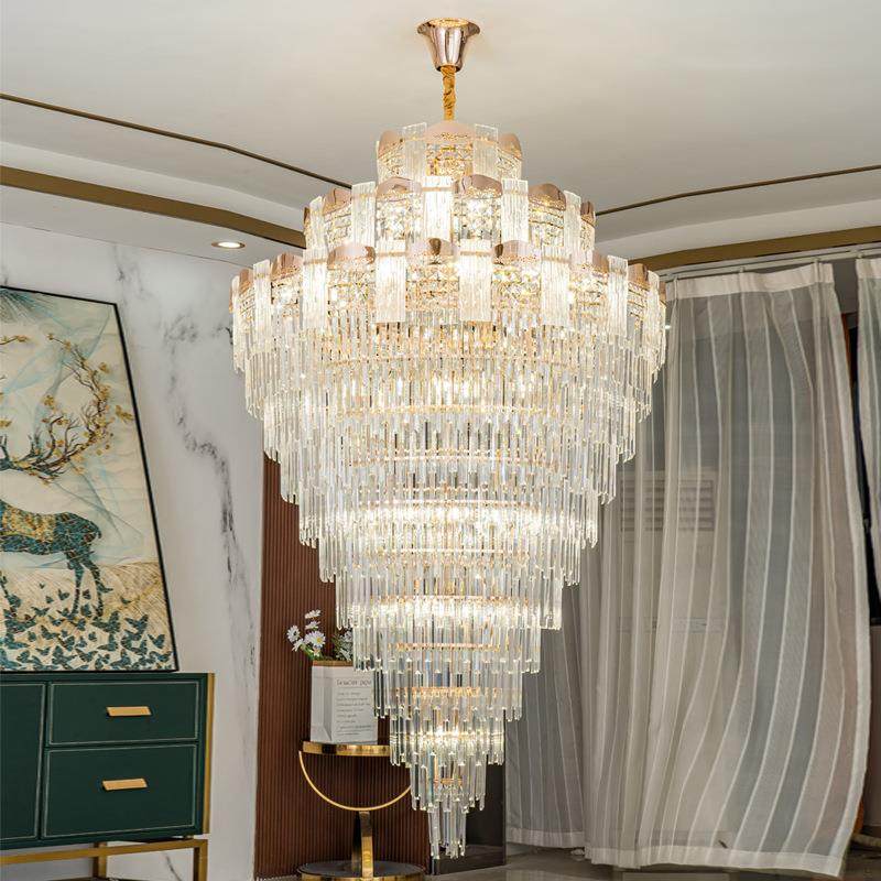复式楼大吊灯2025年新款轻奢现代水晶大厅灯具别墅挑空挑高客厅灯