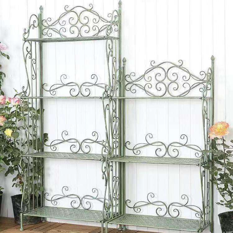 美式乡村复古铁艺三四层花架室内户外花园阳台庭院花盆架置物搁架