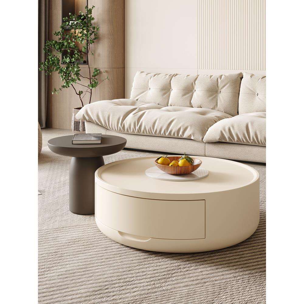 奶油风大小圆形茶几小户型客厅家用法式现代简约设计师果盘边几