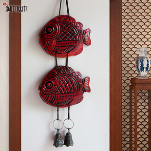 墙上装饰品过道门上装饰小挂件实木鱼复古玄关墙壁壁挂