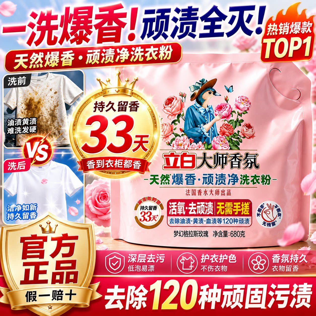 立白大师香氛爆香全自动浓缩免搓洗衣粉香味持久超级香家用大包装