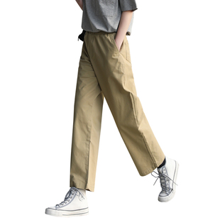 卡其色裤子女宽松大码工装裤女春秋季小个子直筒阔腿休闲胖mm秋冬