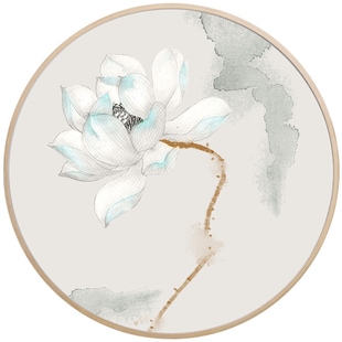 圆形装饰画定制挂画来图定做实木相框照片喷绘油布打印新中式定做