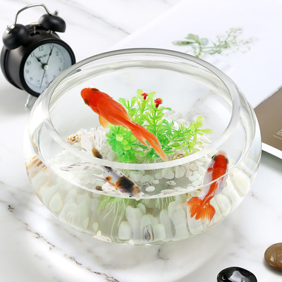 加厚透明玻璃圆形鱼缸带爪创意金鱼缸迷你小型桌面客厅乌龟缸办公