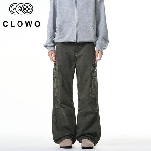 CLOWO高街复古男士直筒工装裤