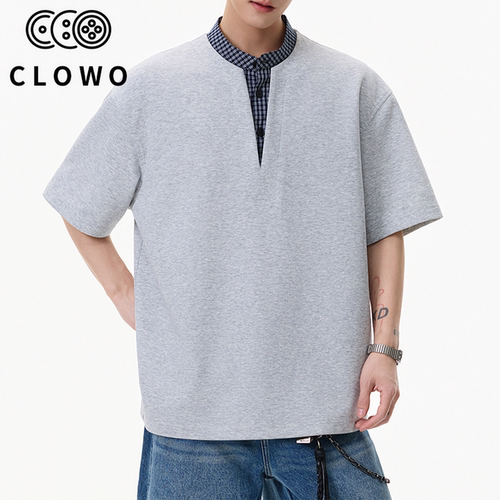 CLOWO复古格纹假两件POLO衫男