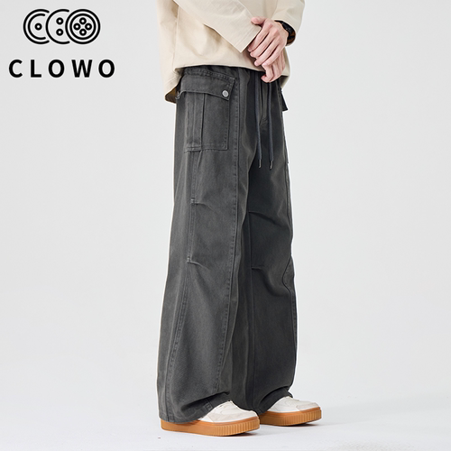 CLOWO复古纯棉宽松阔腿工装裤男