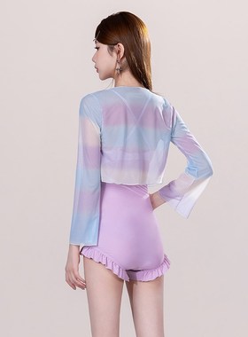 连体泳衣女夏2024o新款高级感时尚保守显瘦遮肚小胸聚拢平角游泳