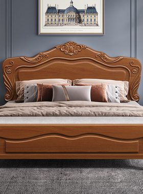 欧式白色实木床1.8米双人床美式简E约现代高箱雕花主卧公主床婚床