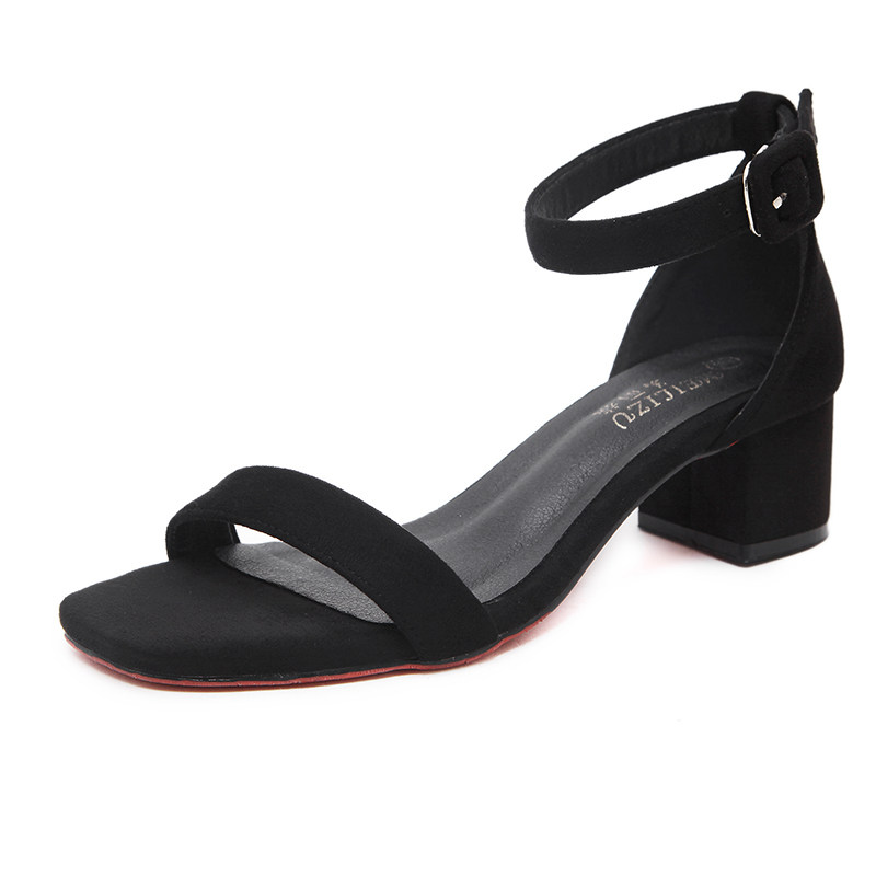 凉鞋女夏20f20新款方头低跟3cm百搭学生一字扣粗跟露趾女41-43黑,女鞋,时装凉鞋,淘宝优惠券,粉丝福利购,淘宝优惠卷