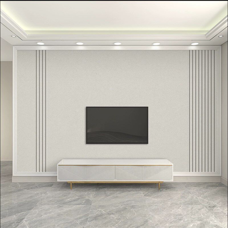 欧式简约风e客厅电视背景墙壁纸素色墙纸格栅大气壁画影视墙布