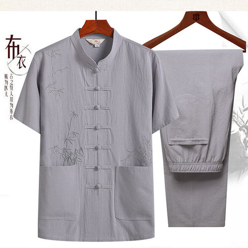 中老年唐装男夏装纯棉中式短袖套装薄款爸爸爷爷装中国风老人衣服