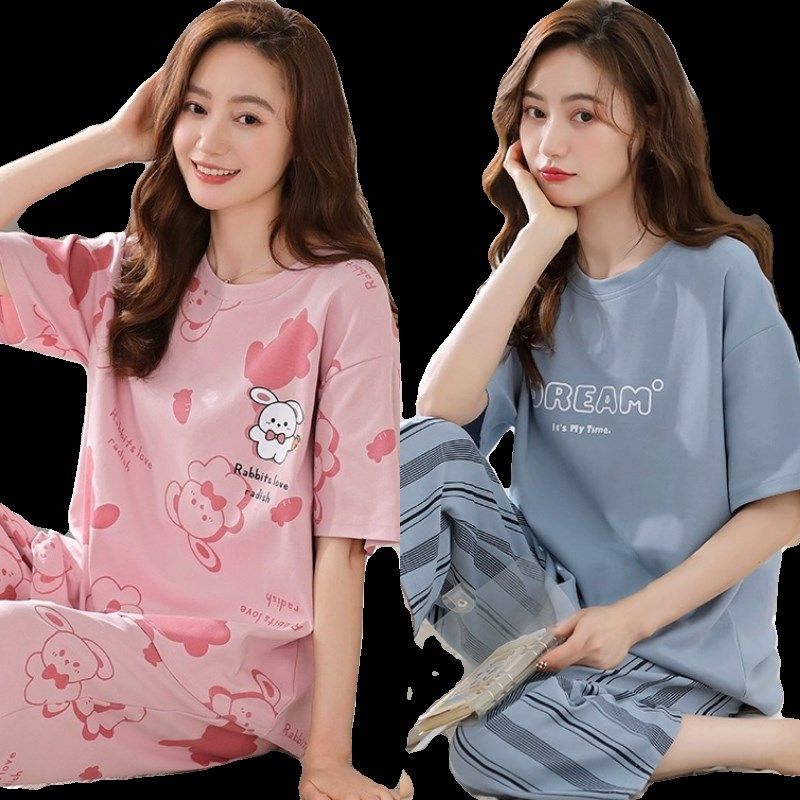 大码睡衣女夏季套装新款春秋天短袖七分裤可爱卡通外出网红家居服,女士内衣/男士内衣/家居服,睡衣/家居服套装,淘宝优惠券,粉丝福利购,淘宝优惠卷