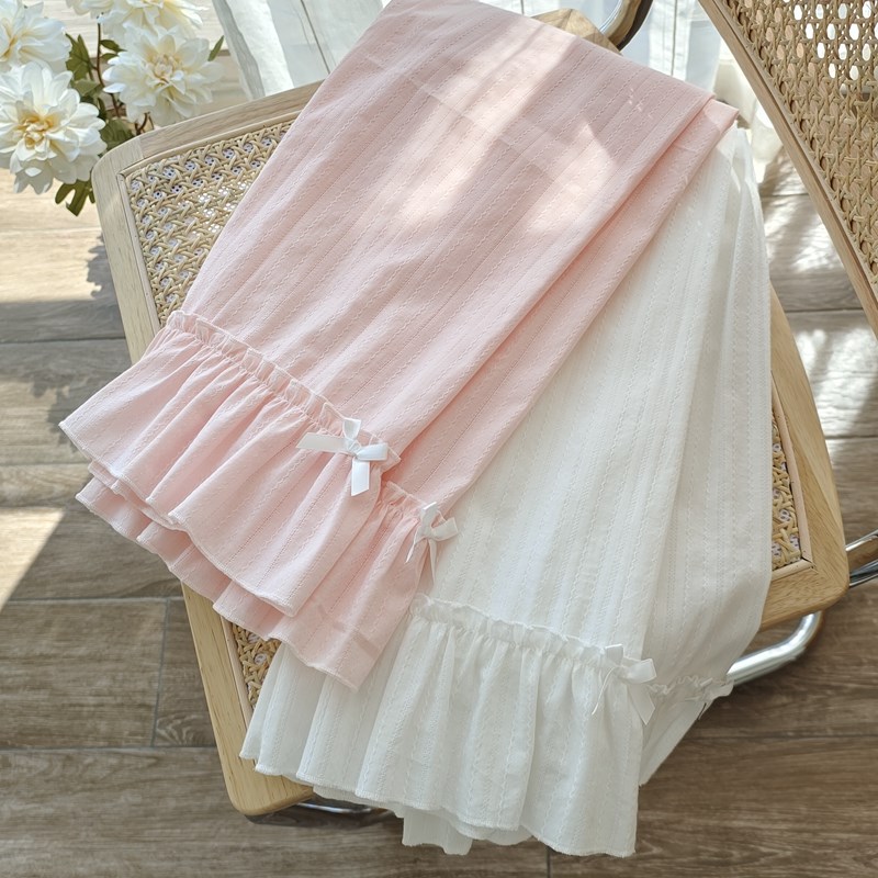 纯棉纱布花边睡裤女生春夏季薄款可爱公主高腰松紧休闲百搭家居裤