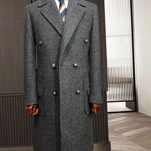 羊毛外套 中长款 秋冬款 羊毛大衣纯羊毛加厚保暖人字纹面料简约时尚