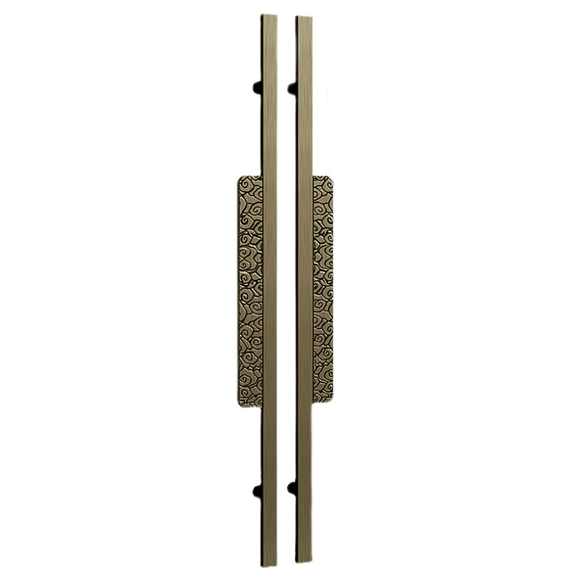 中式玻璃大门把手酒店会议室包间实木门黑色极简铜门拉手刻字logo