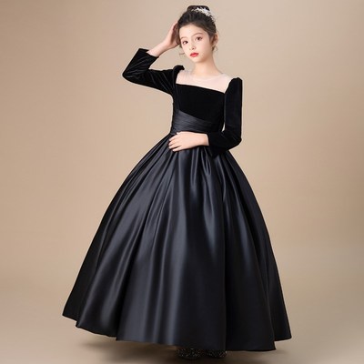 高端秋冬新款乐团演出少女童公主裙音乐会钢琴大小提琴演奏晚礼服