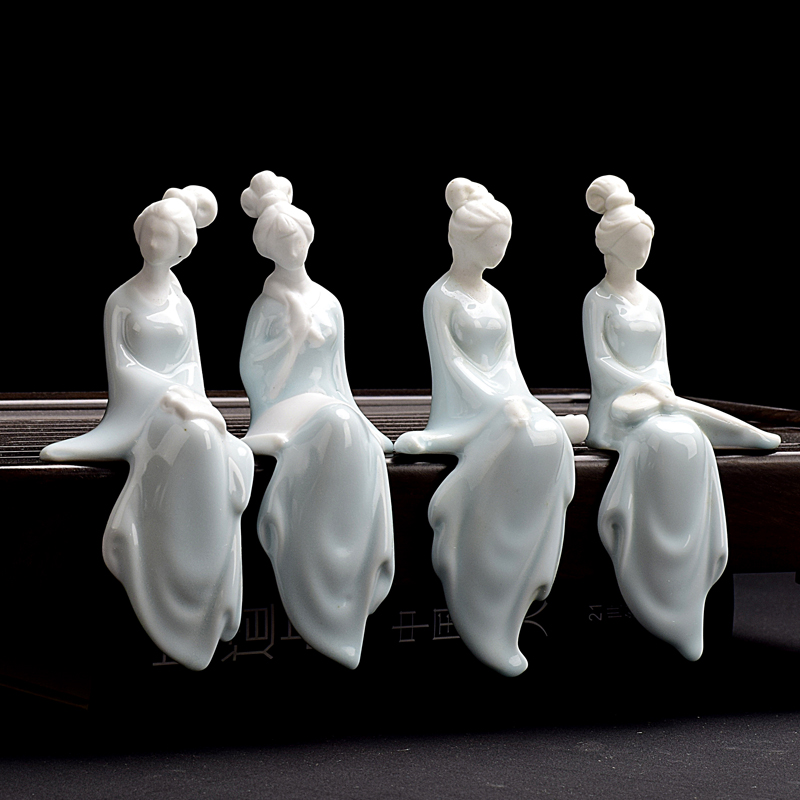 陶瓷仕女摆件古典美女青瓷中国风人物创意软装家居书房客厅花宠
