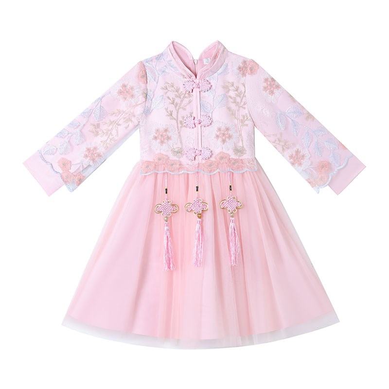 汉服女童2024新款秋装裙子过年服喜庆红色连衣裙儿童春秋新年衣服