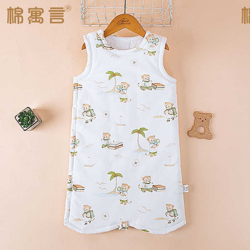 宝宝睡袋秋冬季婴儿背心睡袍厚款夹棉防踢被中大儿童纯棉无袖睡衣