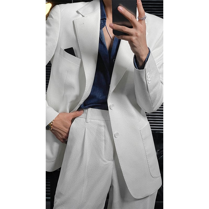 龙叨叨 定制风格肌理感面料高级西装套装 英伦风修身西服西裤新款