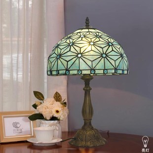 欧式复古台灯卧室床头客厅书房美式田园创意玻璃艺术装饰小夜灯具