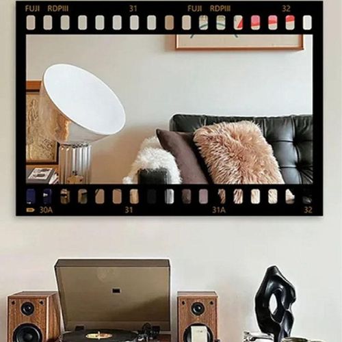 港式复古风客厅镜面装饰画餐厅挂画高级复古胶片装置艺术桌面镜子