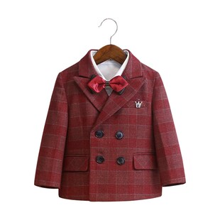 男童西装套装男宝宝周岁生日秋冬加绒婚礼花童礼服红色拜年小西服