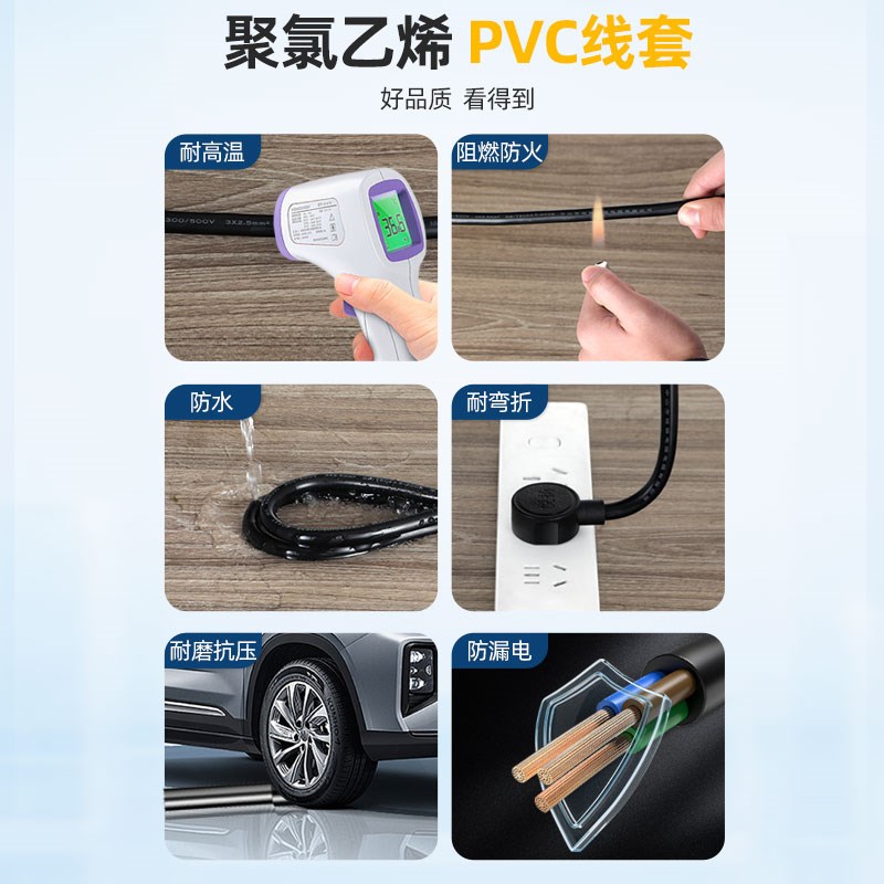 纯铜2.5/4平方10A16a三芯电源线三插裸尾线带插头带线3孔三相电线