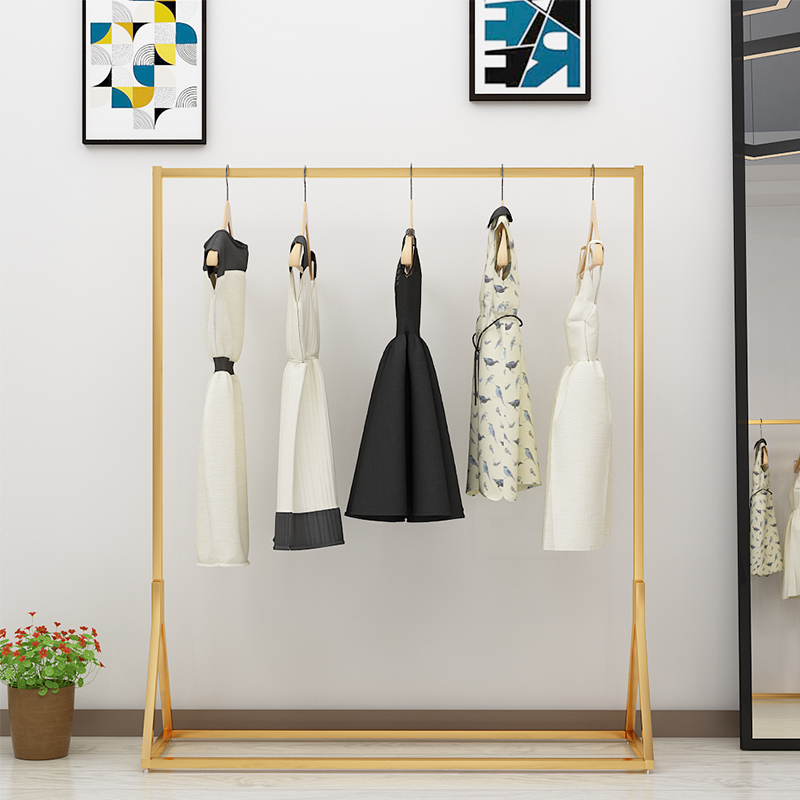 服装展示架金色方管铁艺展销会侧挂衣架婚纱礼服带轮龙门架铁架子