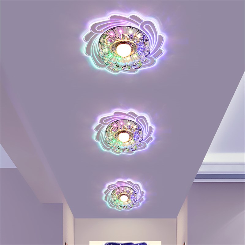 水晶过道灯客厅彩色嵌入式走廊灯玄关门厅入户射灯led三色光筒灯