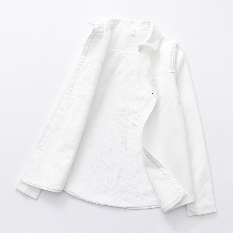 2021秋冬新款娃娃领加绒加厚白色衬衫女长袖学生百搭加棉保暖衬衣