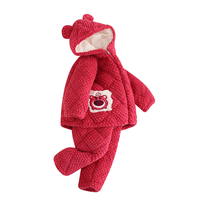 冬季三层加绒加厚款睡衣男童女孩亲子中长款连帽可外穿家居服套装