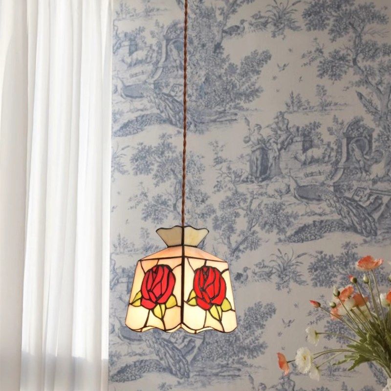 复古黄铜纯手工焊锡灯美式风格床头过道餐厅咖啡厅彩色玻璃小吊灯