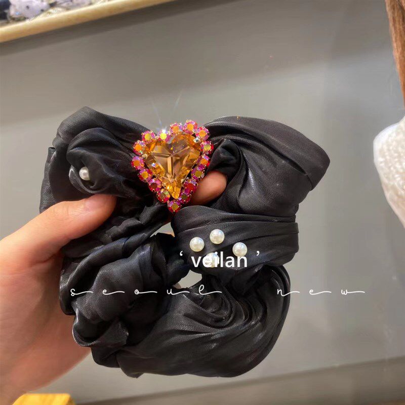 黑色发绳布艺大肠发圈韩国头花水钻头绳绑头N发粗皮筋高级感发饰