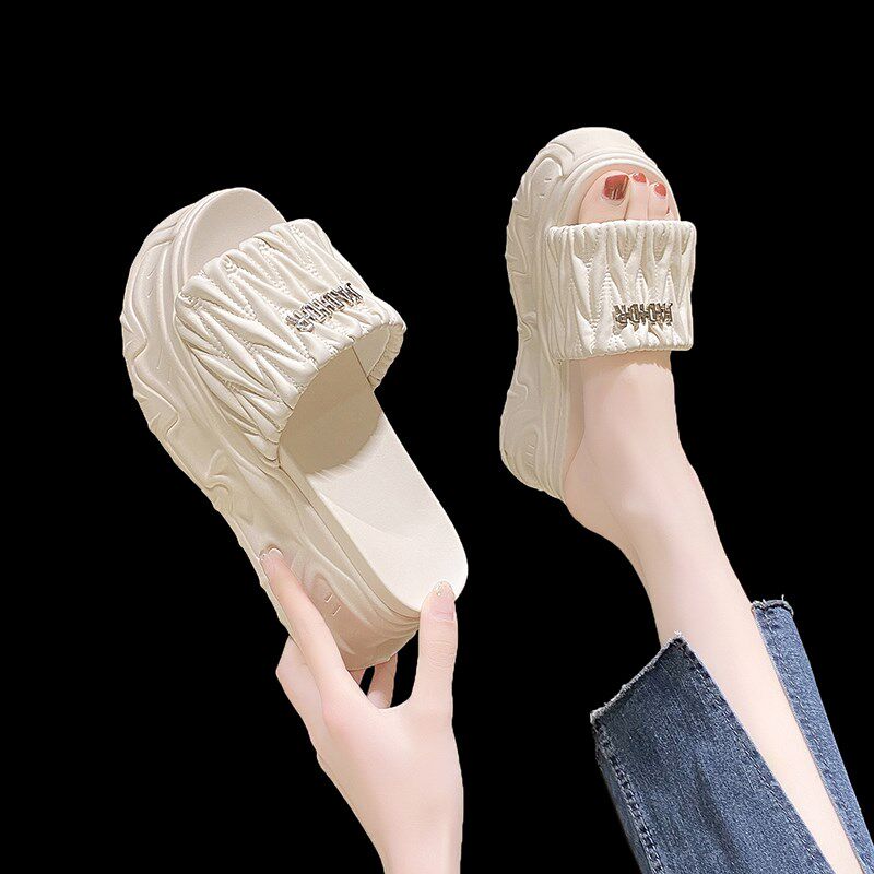 厚底拖鞋女时尚外穿2024年夏季新款韩版H增高8cm小个子松糕一字拖