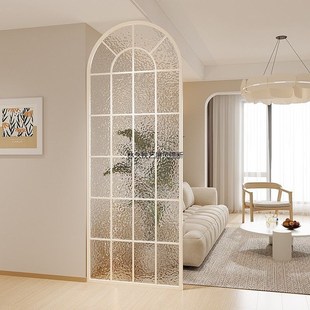 法式客厅正对进h门入户玄关柜沙发遮挡窗户装饰水波纹玻璃隔断屏